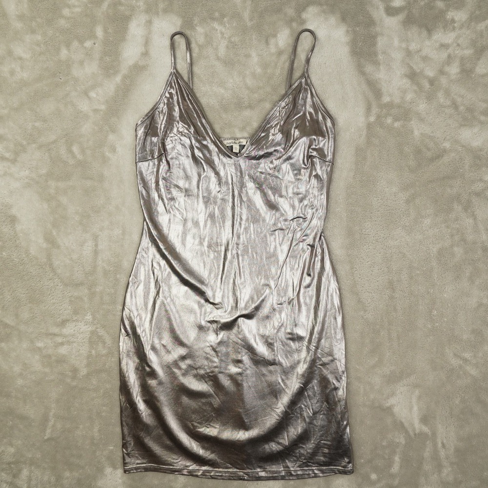 Charlotte Russe 90s Vintage Gunmetal V Neck Mini Dress Women's Medium Club